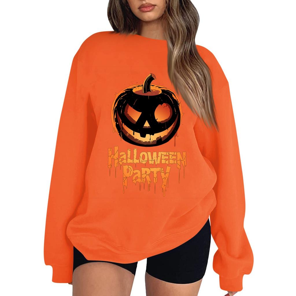Women's Casual Fashion Printed Long Sleeved Knitted Sportswear Top, Loose Fit Halloween
