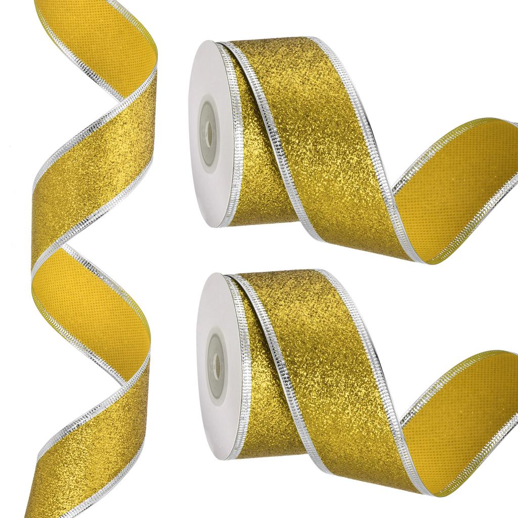 Christmas Ribbon Candy Christmas Ribbon Roll Metallic Wired Gift Wrapping Shine Ribbon for Birthday Wedding Festival Decoration