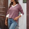 Женский повседневный и модный топ с V-образным вырезом, контрастной расцветкой и длинными рукавами