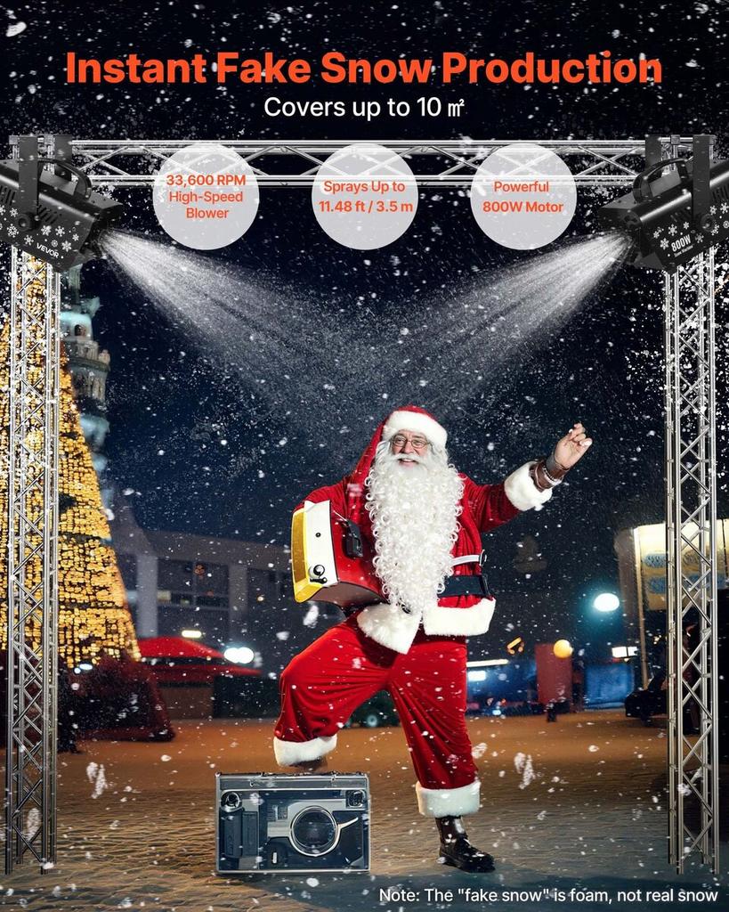 Snow Machine, Powerful 1500W, Handheld/Hanging Snow Maker, Wireless Remote Control, Snowflake Maker with 5L Fluid Tank, Snowflake Making Machine for