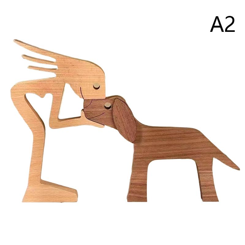 Подарок Пара Украшения Семья Щенок Деревянная Собака Поделка Фигурка Подарок на День Святого Валентина Резная Модель Украшения Домашнего Офиса