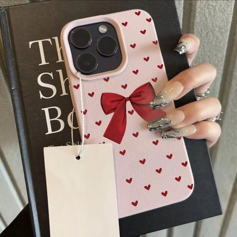 Red Heart Ribbon Bowknot Phone Case For iPhone 17 Pro Max 16 15 14 13 12 11  15 14 Plus X XR XS 16e 17Air Shockproof Soft Cover