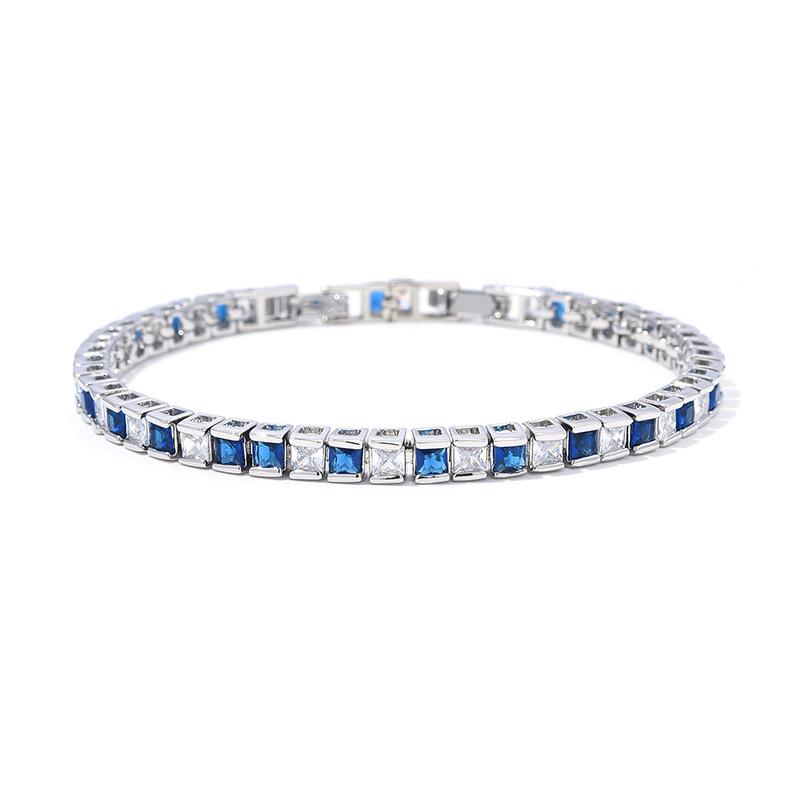 Принцесса Фанг Постепенное изменение цвета Драгоценный камень Радуга Полный бриллиант Цепь Платиновый цвет Сапфир Циркон Темпераментный Браслет Женский