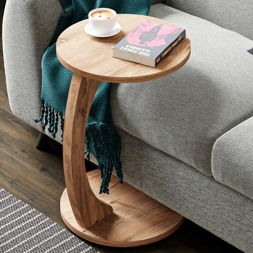 Кофейный столик на колесиках C, Мобильный передвижной диванный чайный столик для гостиной и спальни, Орех (E1 Эко Безопасный)