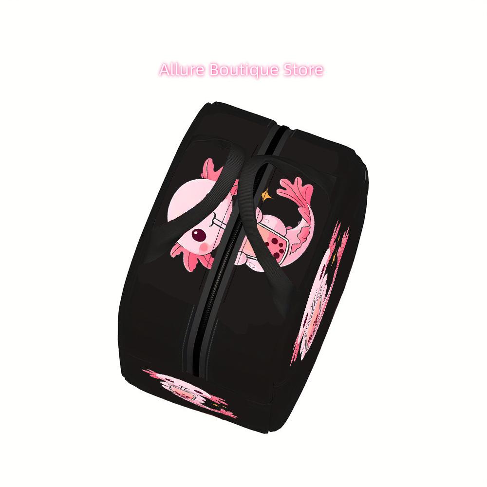 Adorable Axolotl Drinking Bubble Tea Lunch Bag - Durable Polyester, Mini Meal Carrier with Large Capacity, Perfect for Work, Sch
