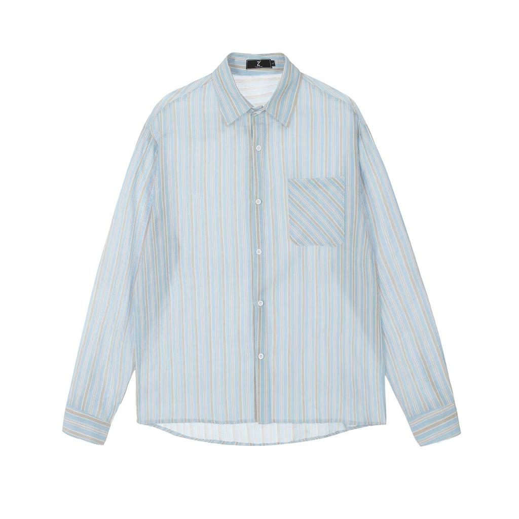 2024 Striped Long Sleeve Shirt Japanese Hong Kong Style Ins Loose Shirt Boys Summer Trendy Versatile Casual Coat