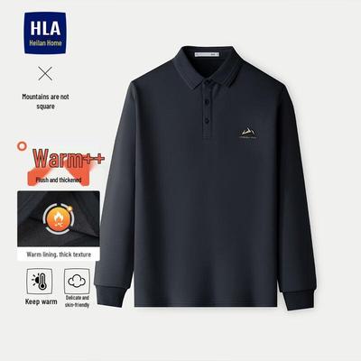 Мужская повседневная рубашка-поло HLA с длинным рукавом и флисовой подкладкой