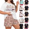 Пижама женская больших размеров, летний комплект с короткими рукавами и шортами, повседневный свободный женский домашний костюм с круглым вырезом