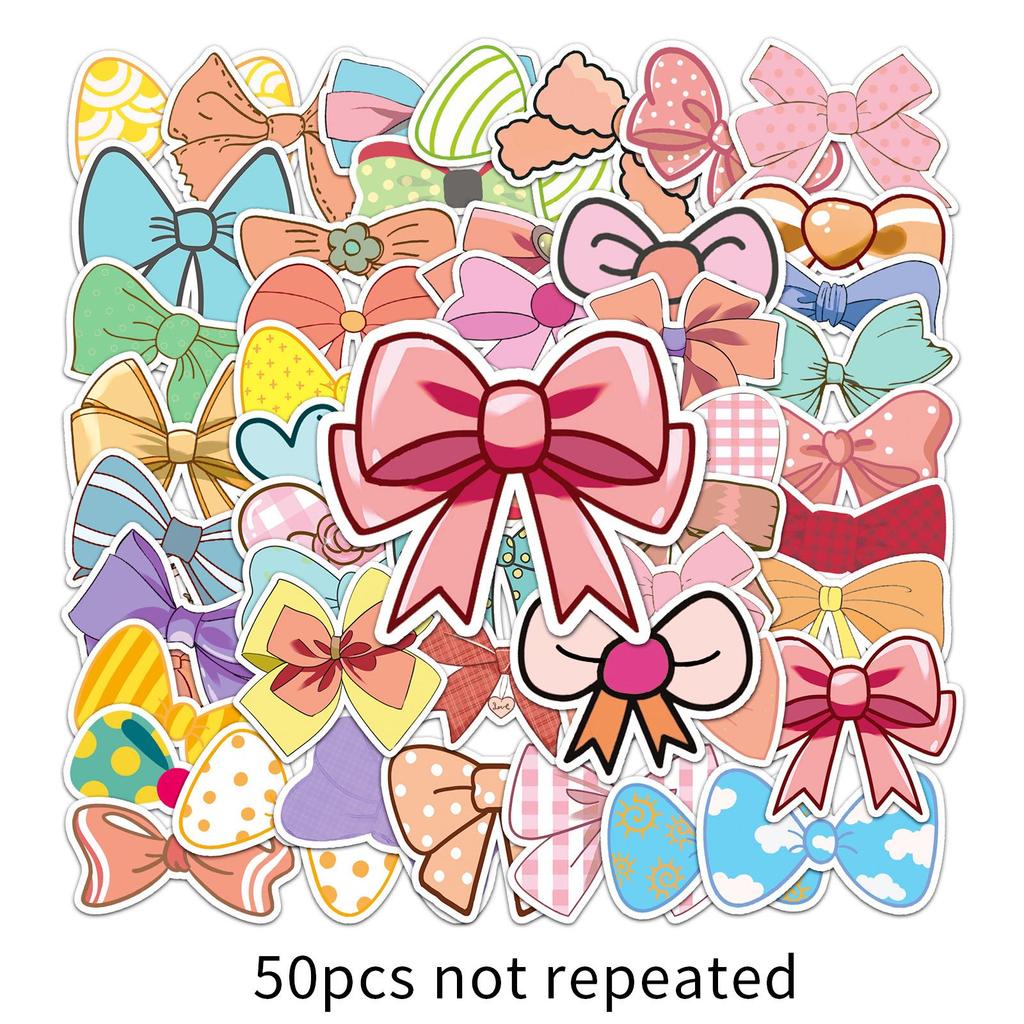 50 шт. милых мультяшных наклеек с бантиками: Водонепроницаемые декоративные наклейки для чемоданов, скутеров, автомобилей и многого другого
