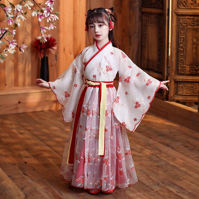 Девичье платье ханьфу: Супер Сказочная Принцесса Длинный Рукав Китайский Стиль на Осень/Зиму