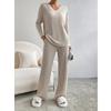 V-neck And Pit Stripe Knitted Two Piece Set Women Tops Simple Leg Pants 2 Piece Sets Womens Outifits Loose Fashion Casual Clothes 30515