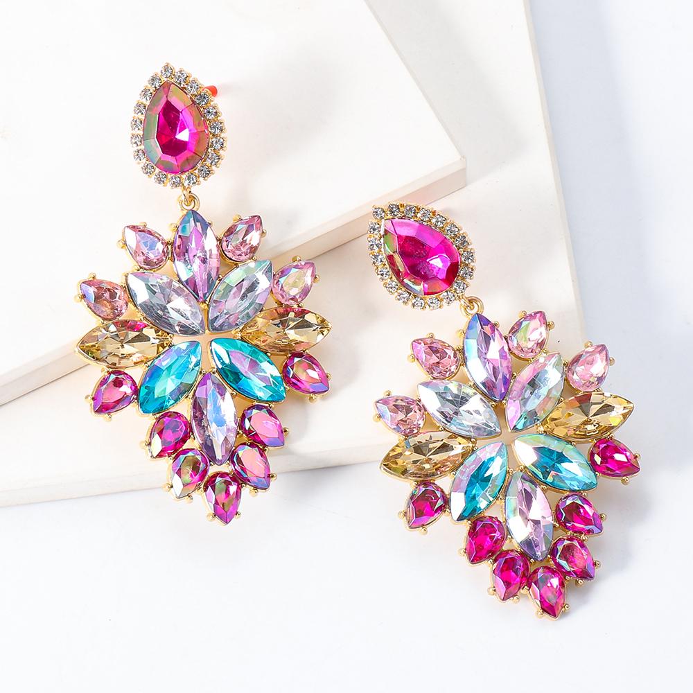2022 New Products 16 Colors New Rhinestones Jewelry Statement Earrings Big Glass Drop Earrings for Women Fashion Accessories