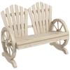 Fir Wood Love Seats with Wheel-Shaped Armrests, Large Load-Bearing Chair, Natural Wood Finish