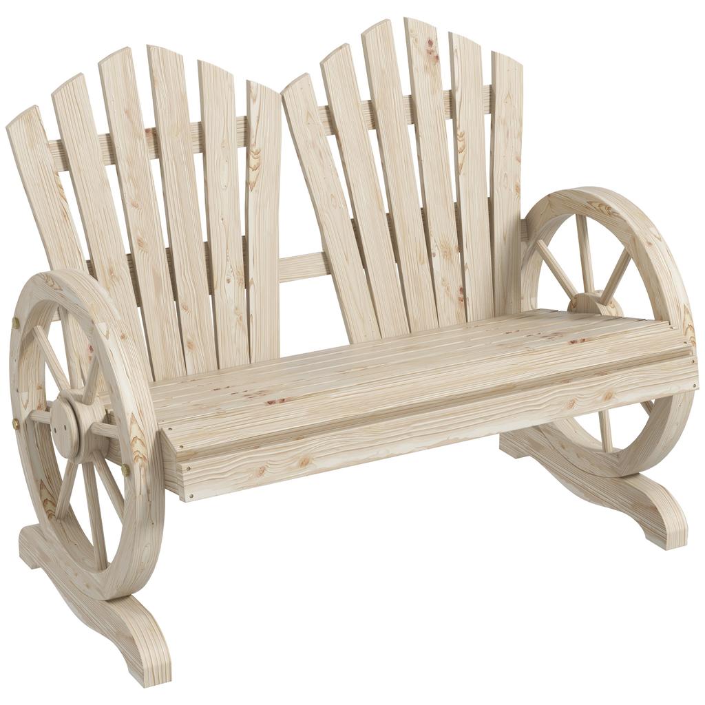 Fir Wood Love Seats with Wheel-Shaped Armrests, Large Load-Bearing Chair, Natural Wood Finish