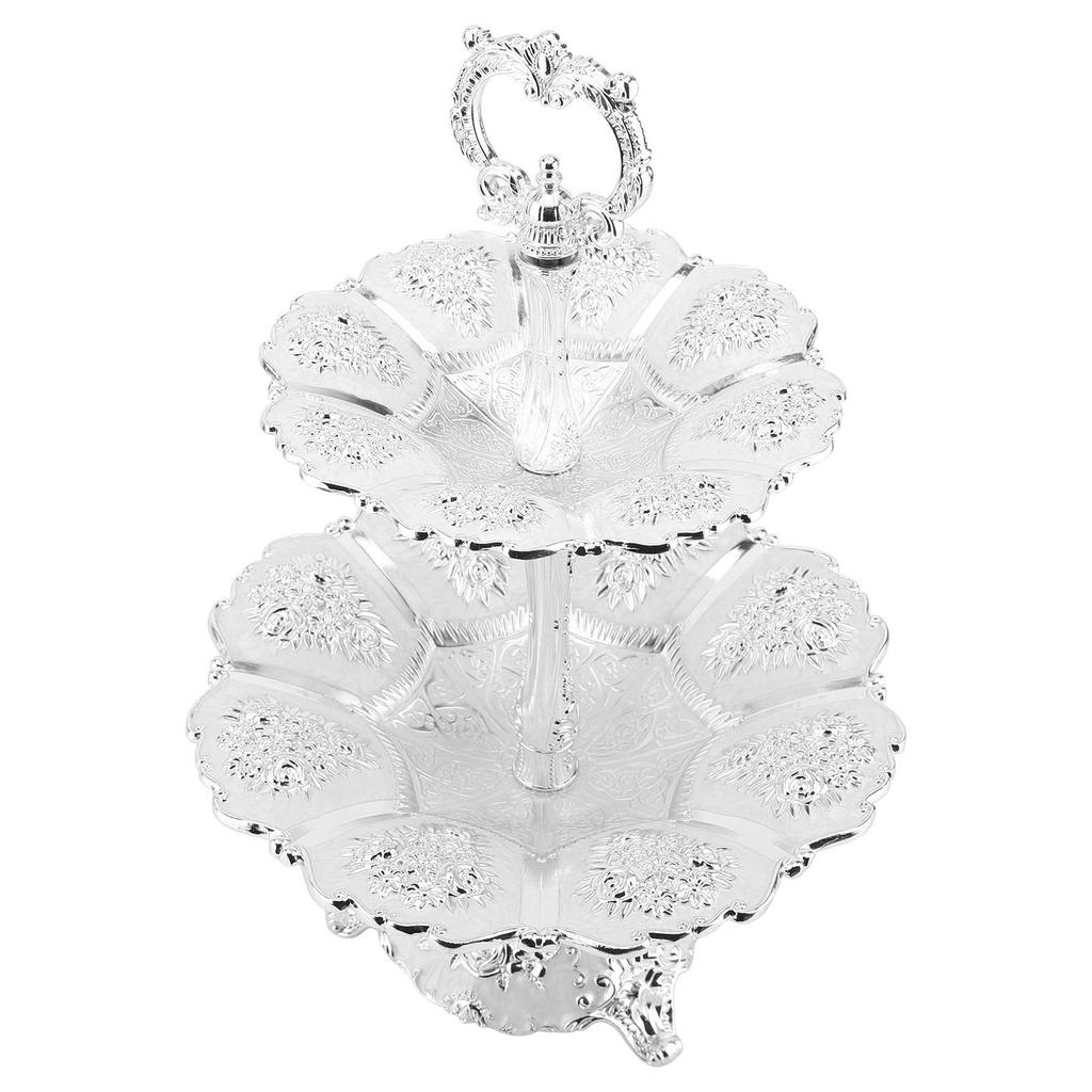 Cup Cake Tower Stand 2 Tier Alloy Elegant Tiered Cake Display Holder Serving Tray Silver White