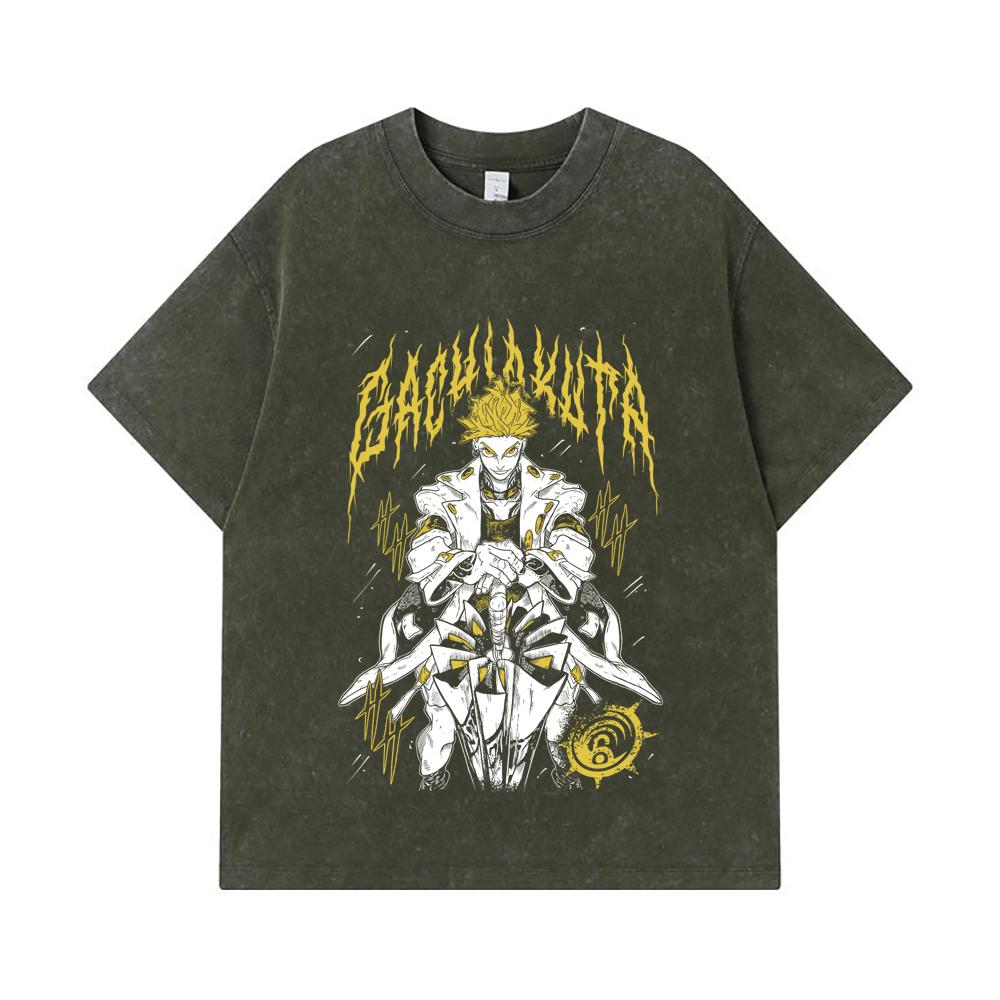 275 GSM Washed T-shirts 100% Cotton Gachiakuta V3 Enjin Print Unisex Heavy Cotton T Shirt