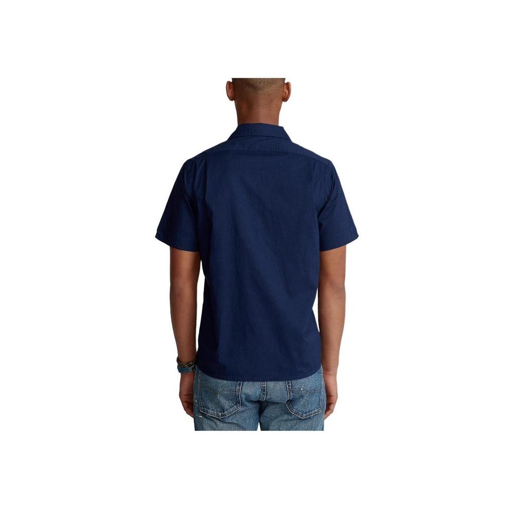 Polo Ralph Lauren Однотонная рубашка с вышивкой пони, свободного кроя, с коротким рукавом, мужская рубашка, темно-синяя, MNPOWOV1N820436-410
