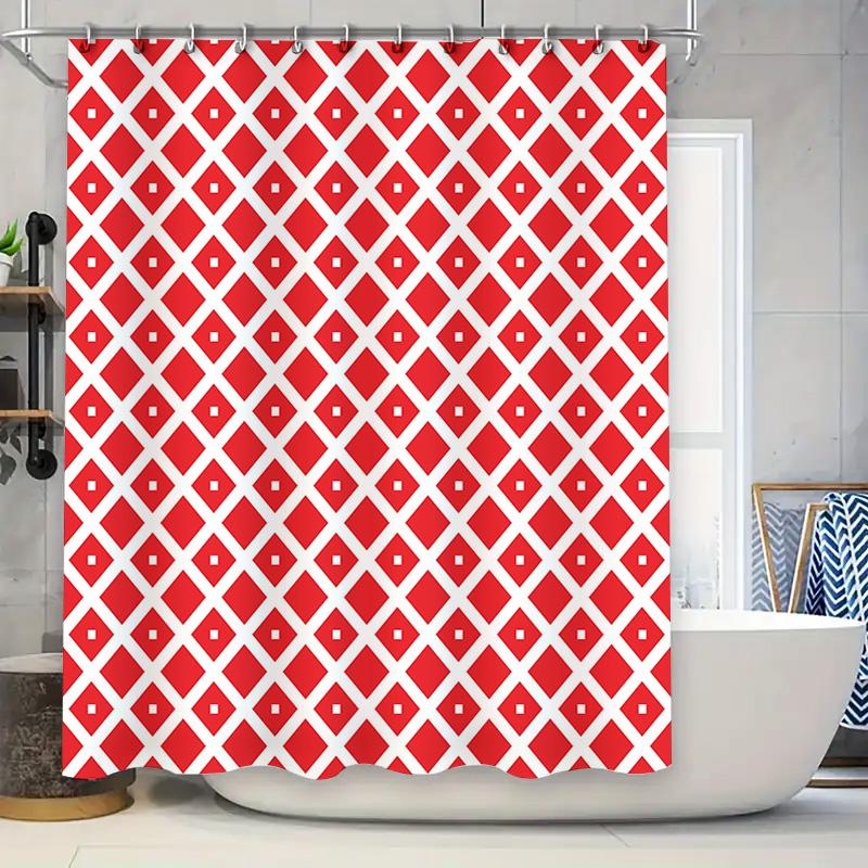 Bathroom Shower Curtain Set Red Black Plaid Pattern Waterproof Fabric Bath Rug Decorative Hanging Shower Panels for Home Bathroo