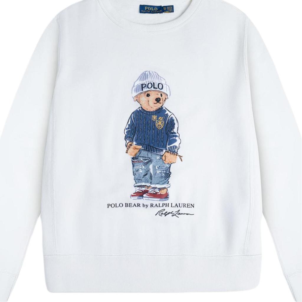 Polo Ralph Lauren Круглый вырез с рисунком медведя Флисовая толстовка Женская толстовка Белая 211769528-001