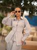 African women's clothing suit fashionable lapel strap waist thin striped shirt trousers European and American casual two-piece suit women