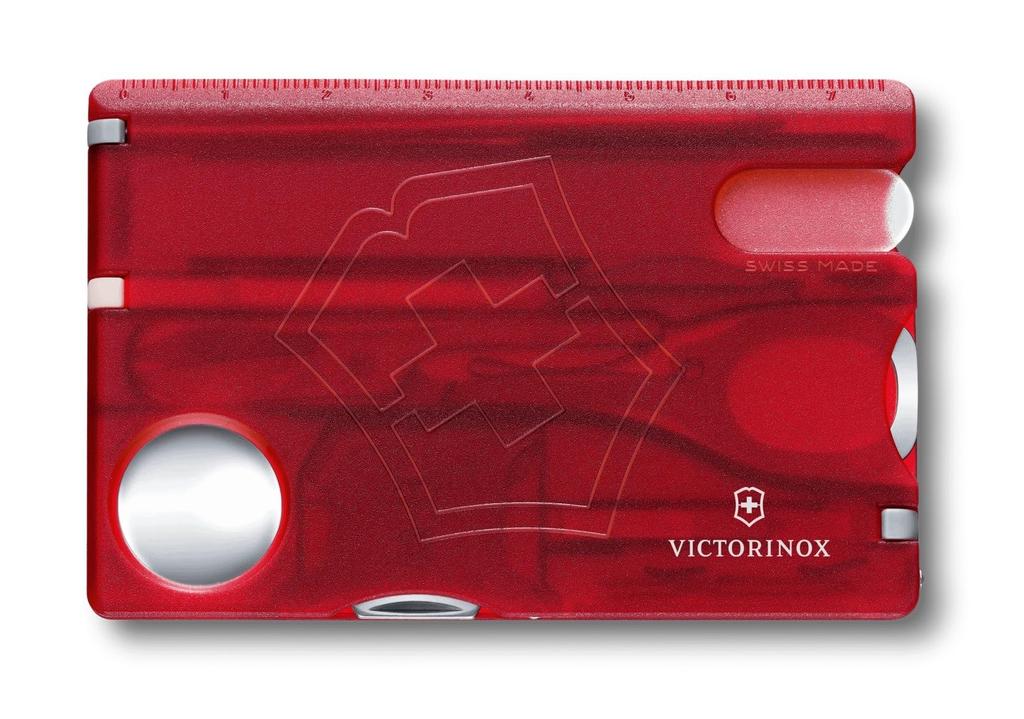VICTORINOX SwissCard Nail Care Translucent with 13 Functions Nail Glass Nail Aid Tool, Red, (Nail File, Polisher, File, Scissors), Emergency/First