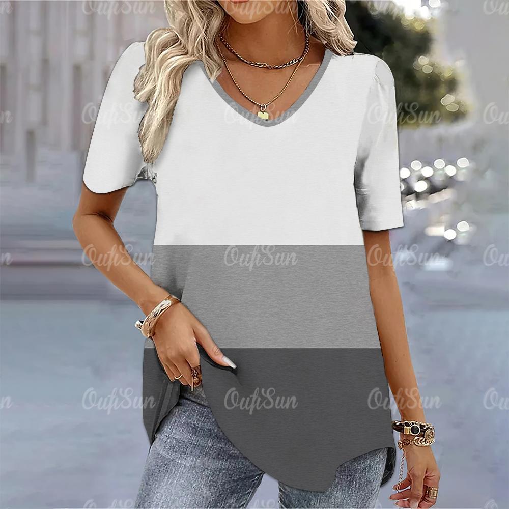Женская футболка, простая модная футболка с v-образным вырезом и коротким рукавом в полоску, женская футболка в стиле Харадзюку, свободная одежда, женские пуловеры, топы