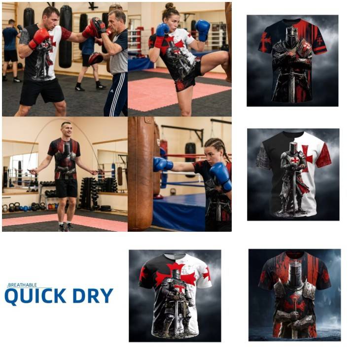 Print 3D Britain England Knights Templar Warrior United Kingdom British UK MMA Boxing Muay Thai T-shirt Unisex Training Gym Fitness Workout Sport