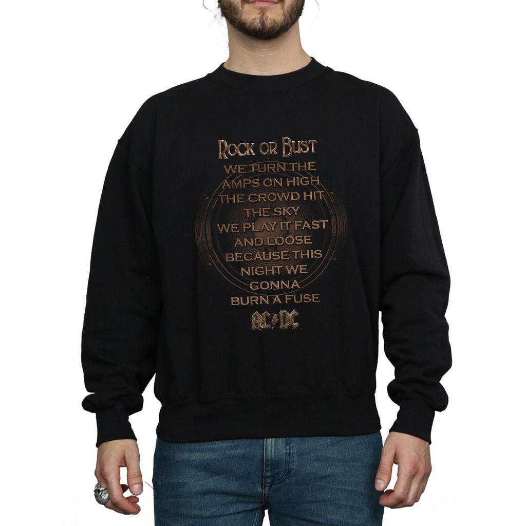 AC/DC Mens Rock Or Bust Lyrics Sweatshirt
