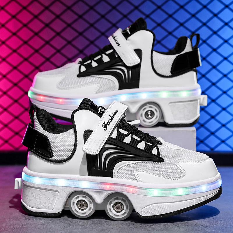 Регулируемые 4-колесные роликовые коньки для девочек, 6-15 лет – Превращаются из прогулочной обуви в коньки