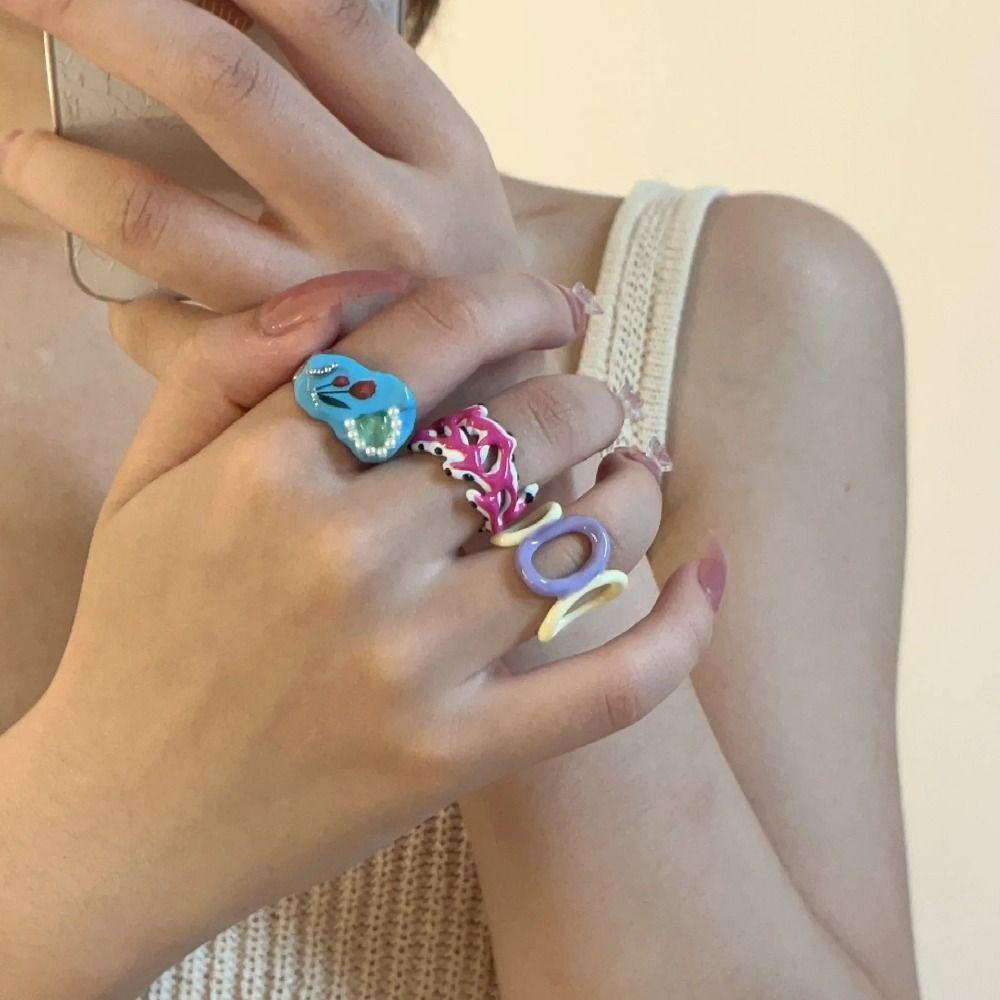 Кольцо с геометрическим рисунком медведя, капающее масло, нерегулярная эмаль, кольцо с индивидуальной росписью для мужчин