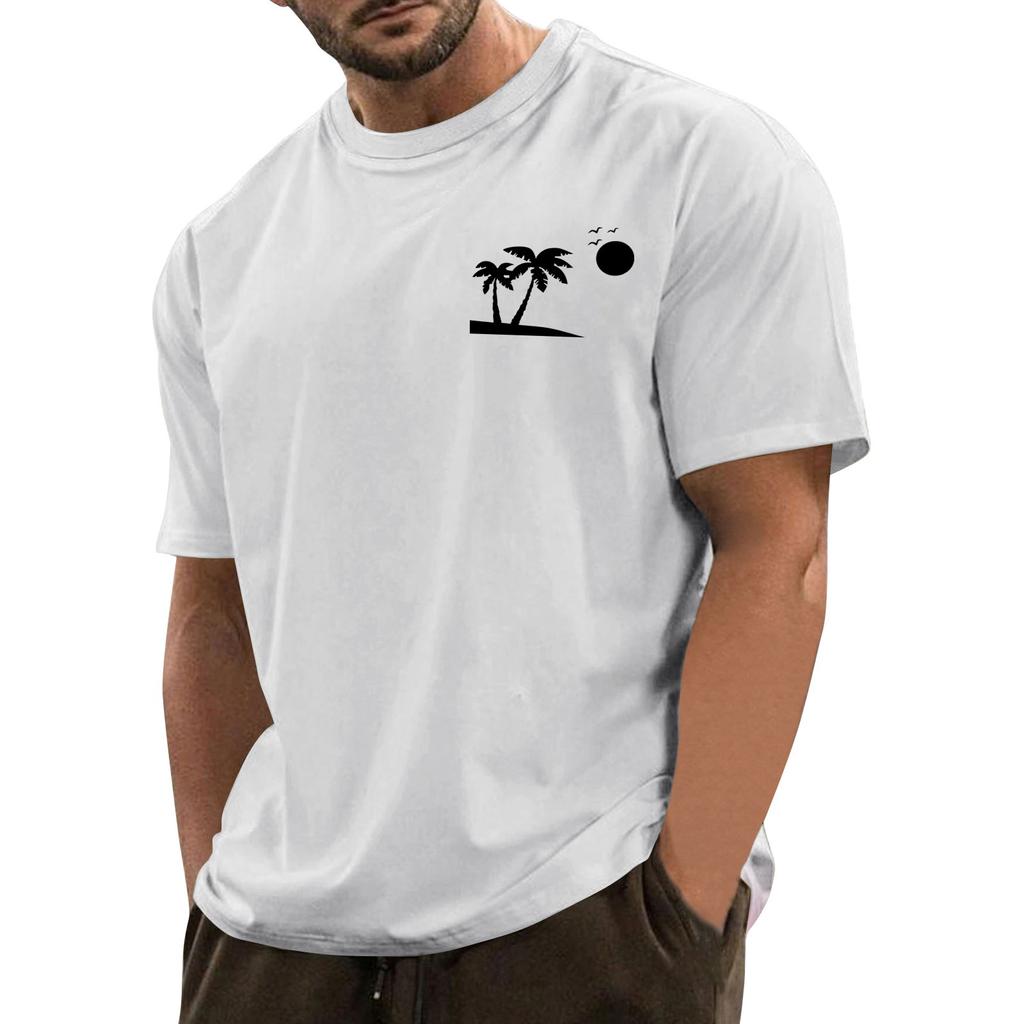 Мужская модная повседневная футболка с круглым вырезом и короткими рукавами с гавайским принтом