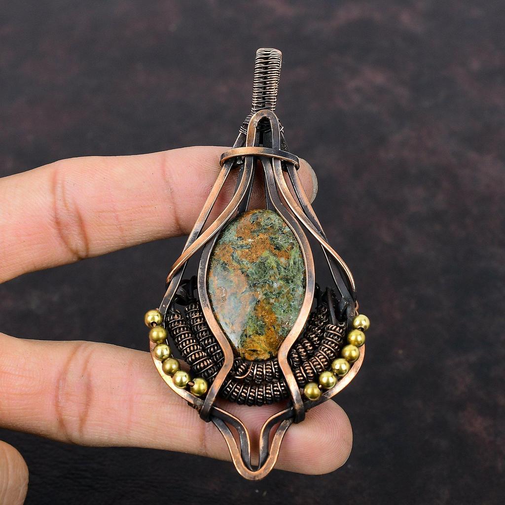 Спессартин Гранат в известняке Кулон Медная проволока Кулон Медные украшения ручной работы Подвеска с драгоценным камнем Ювелирные изделия в проволочной обертке Для подарка