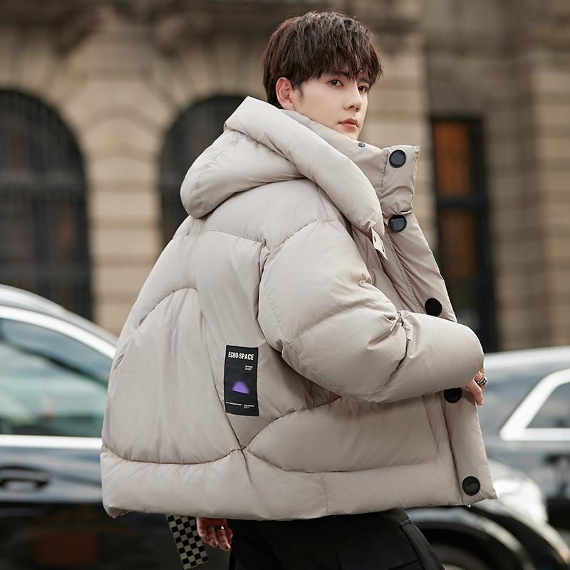 Winter Down Jacket Men's New Trendy Casual Hooded Bread Jacket Men's Teen White Duck Down