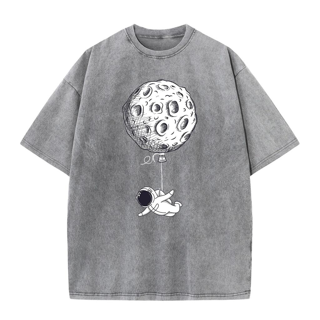 Floating Astronaut Printing Female Washed Short T-Shirt Fashion Casual Tshirt Street Hip Hop Tops Summer Loose Distress Clothes