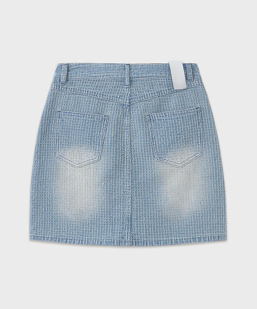 Noir For Woman Damaged Stripe Denim Mini Skirt (Light Blue)