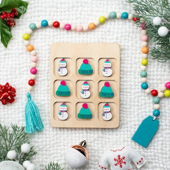 Christmas Wooden Board Game Santa Snowman Reindeer Tree Pieces 2 Player Mini Chess Board Puzzle Toy Party Classical Strategic Tabletop Game