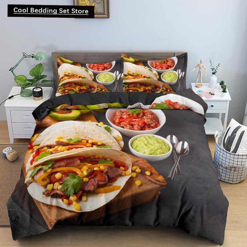 Еда Говядина Комплект постельного белья 3D Свежее мясо Пододеяльник Кинг/Квин Сайз Вкусные морепродукты Сашими Голень Стейк Реалистичный Пододеяльник