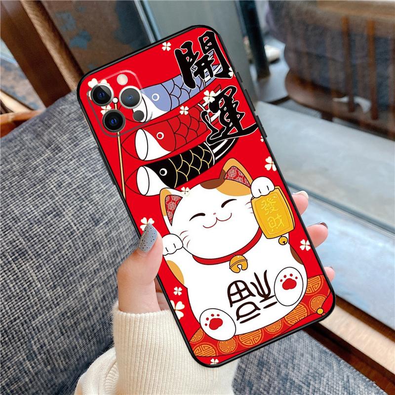 Чехол Maneki Neko Счастливым Котом-Кошкой для Денег для iPhone 14 15 16 Pro Max 11 13 12 Mini X XR XS Plus Мягкий Чехол-Оболочка