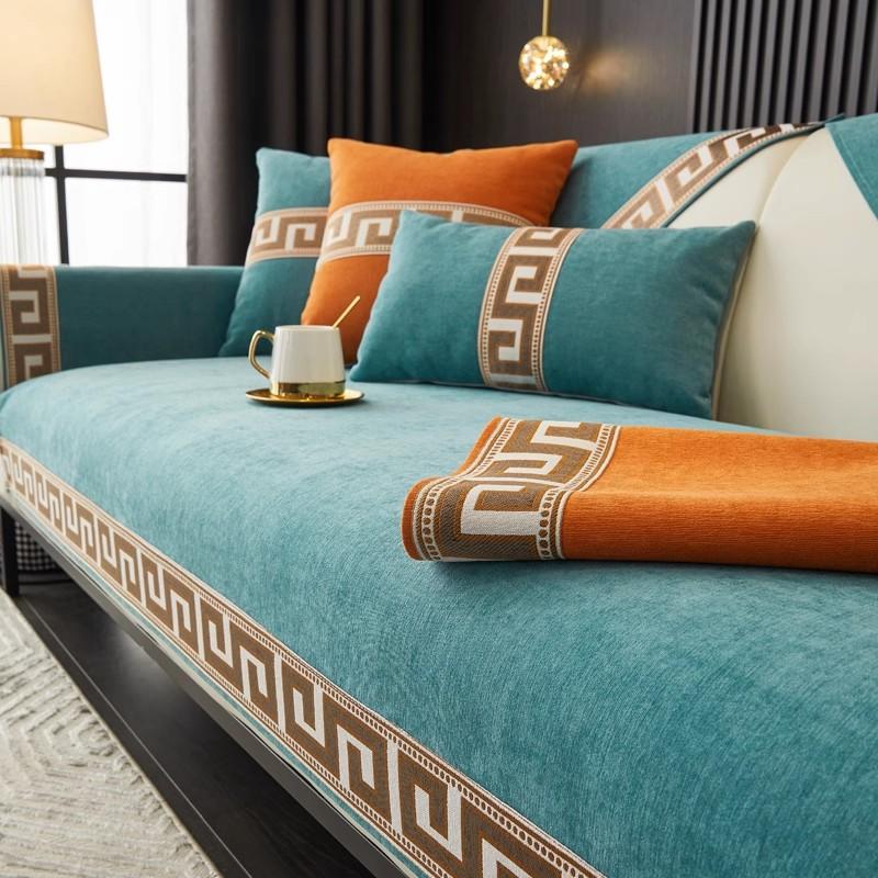 Чехлы для диванов универсальные круглый год, противоскользящие, устойчивые к царапинам, грязеотталкивающие, в новом китайском стиле, из шенилла