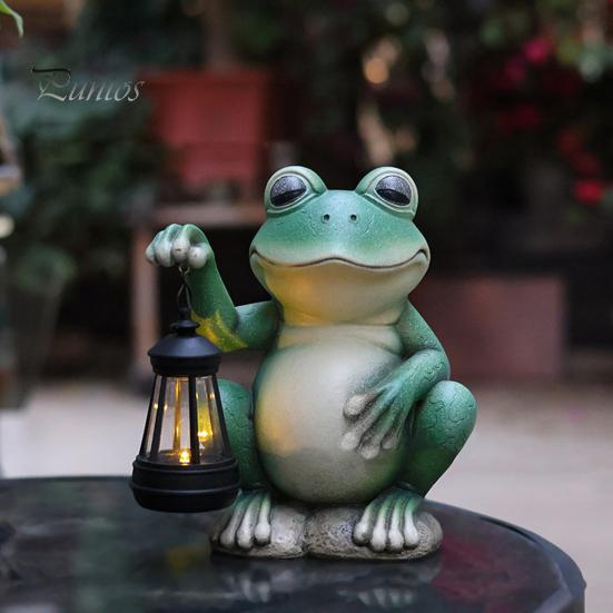 Фигурка лягушки с солнечным фонарем, зеленая лягушка, смоляная статуя, скульптура для внутреннего и наружного использования, украшение для сада, газона, двора