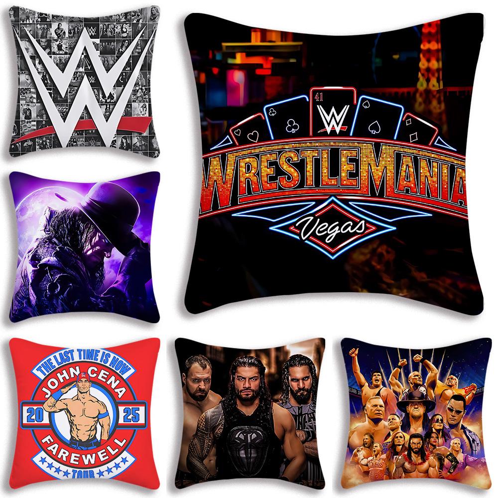W-WWE ЛОГОТИП W-WrestleMania Наволочки Мультяшные Декоративные для Дивана Домашние Двусторонние Короткий Плюш Милый Чехол для Подушки
