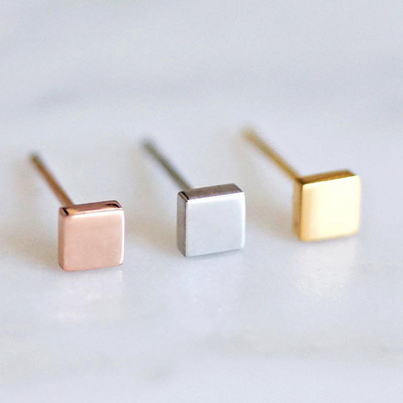 St. Delan Stainless Steel Small Square Fashion Earrings – Simple, Mini Titanium Studs