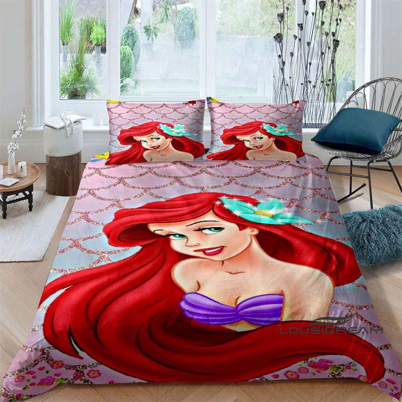Cartoon The Little Mermaid Duvet and Pillowcase Bedding Set, for Boys and Girls' Bedroom Decor, Children's Gifts.