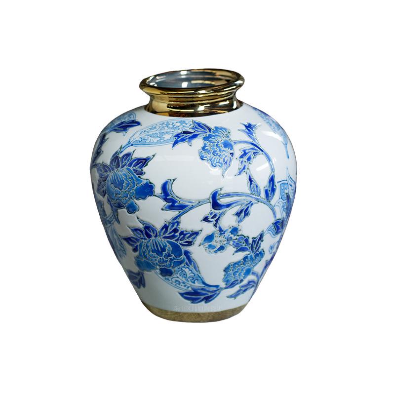 Elegant Blue and White Porcelain Vase: Retro Ceramic Ornament for Living Room Flower Arrangements