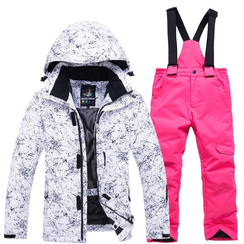 Boy's Girl Camouflage Ski Set Windproof Warm Waterproof Outdoor Thickened Single Board Ski Jacket Pants