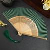 Bamboo Folding Fan with Tassels Hollow Ribs Portable Summer Hand Held Fan Decoration Dance Performance Props Party Costume Accessories