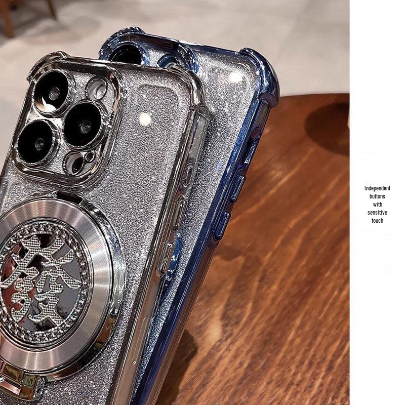 Чехол для телефона Apple XR/XS/XS Max с блестками в китайском стиле, со стендом-гироскопом и защитной пленкой на всю камеру
