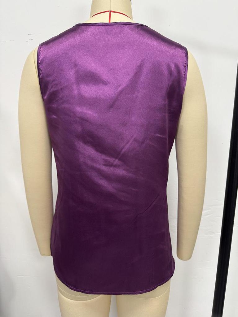 SHEIN Women's Imitation Silk V-Neck Sleeveless Satin Shirt - Spring/Autumn Style