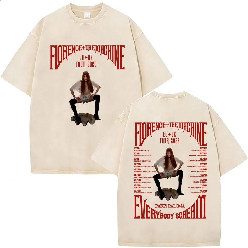 Винтажные стираные футболки Florence The Machine Everybody Scream Tour Мужские Женские Готические Хип-Хоп Панк Футболка с коротким рукавом