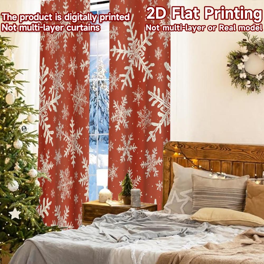 2pcs, 2D FLAT PRINTING Curtains (Without Rod) Snowflake Curtain(2) Minimalist Holiday Curtains Versatile Polyester Fabric